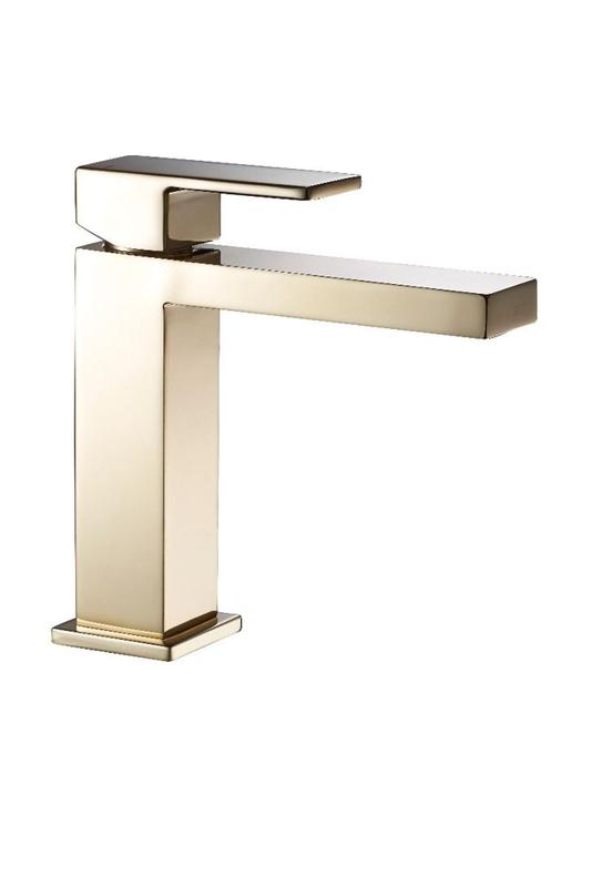 Torneira Monocomando Lavatório Gold Champagne Quadrada Baixa Jiwi